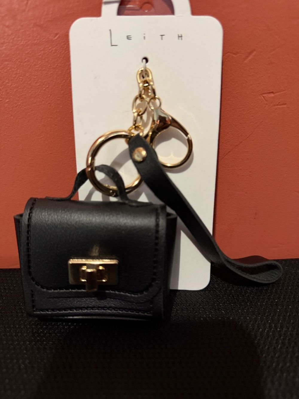 Leith Black Mini Purse Keychain with Gold Hardware